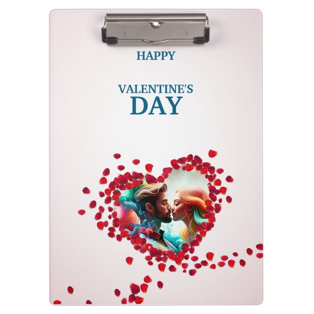 Glücklicher Valentinstag mit Rose Klemmbrett (Vorderseite)
