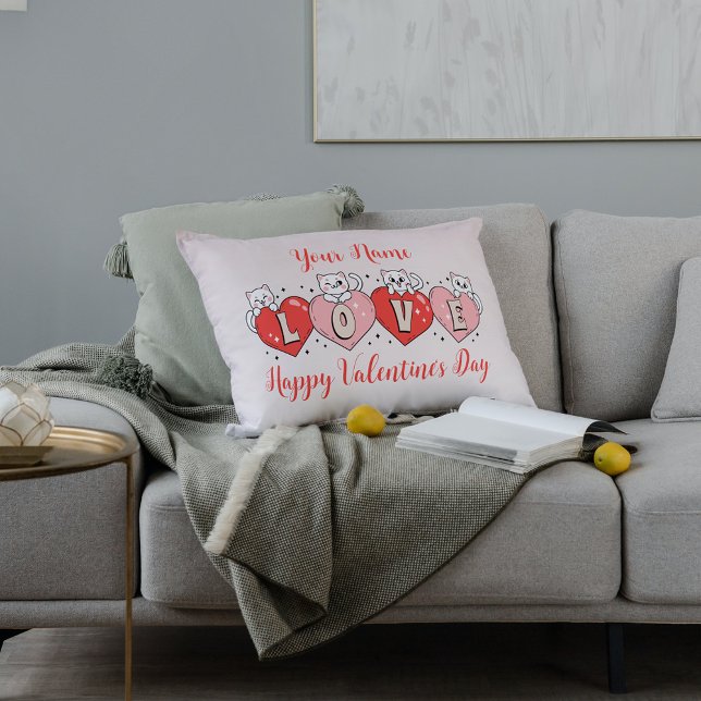 Glücklicher Valentinstag, Niedliche Herzkatzen Lendenkissen (Von Creator hochgeladen)