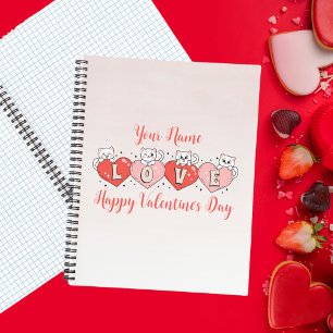 Glücklicher Valentinstag, Niedliche Herzkatzen Notizbuch