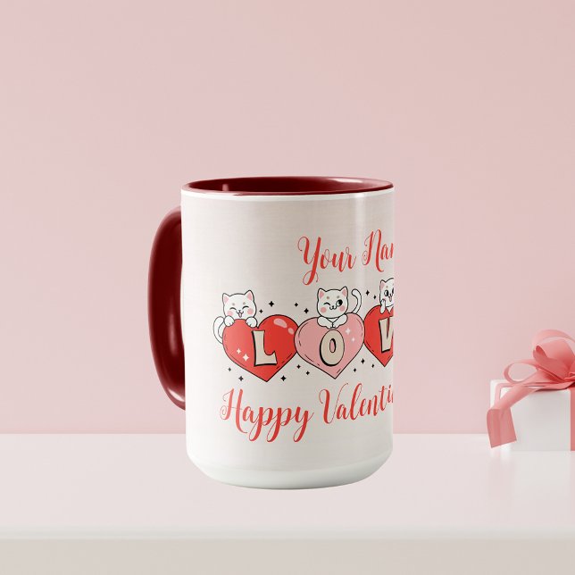 Glücklicher Valentinstag, Niedliche Herzkatzen Tasse (Von Creator hochgeladen)