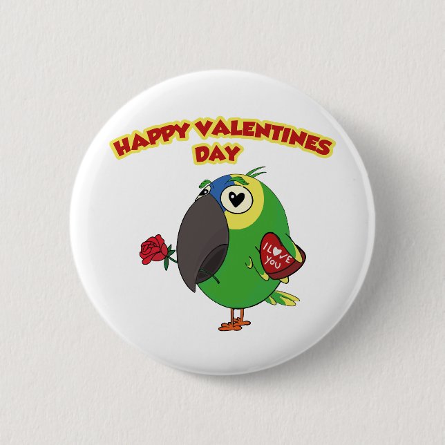 glücklicher Valentinstag Papagei Button (Vorderseite)