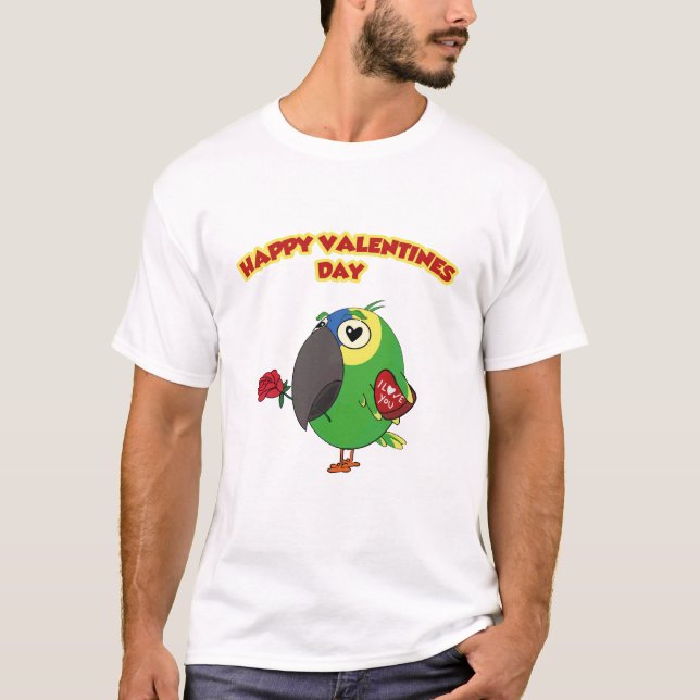glücklicher Valentinstag Papagei T-Shirt (Vorderseite)