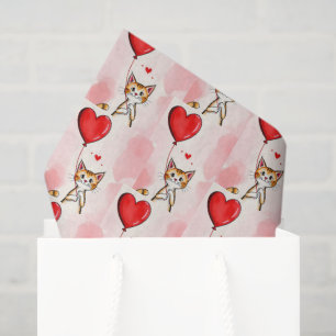 Glücklicher Valentinstag Tissue-Papier-Katze rote Seidenpapier
