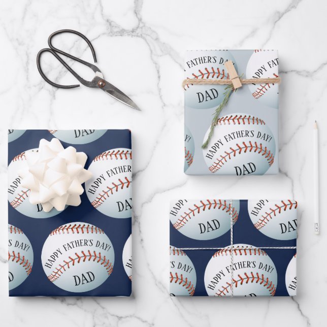 Glücklicher Väter-Tag Baseball-Baller Geschenkpapier Set (Vorderseite)