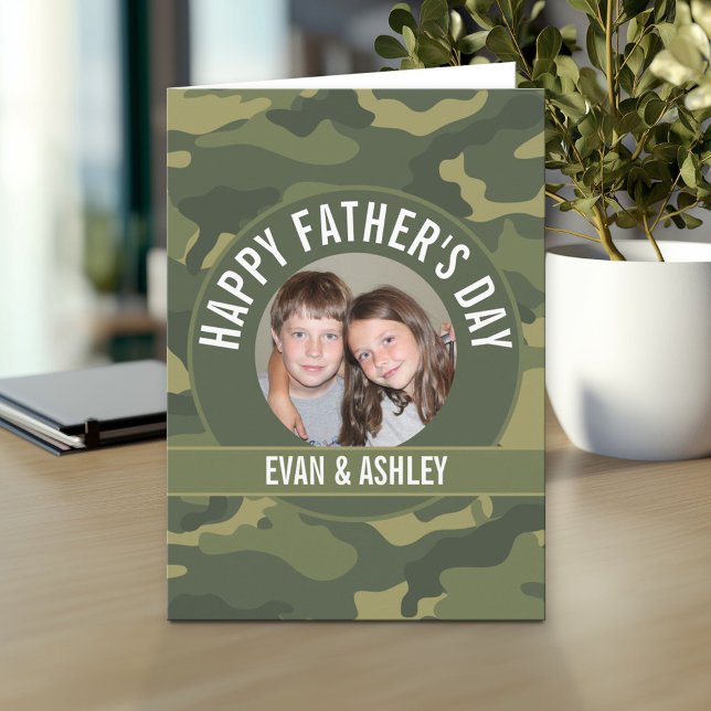 Glücklicher Vater Tag - Foto Camouflage Green Karte (Custom Personalized Greeting Card)