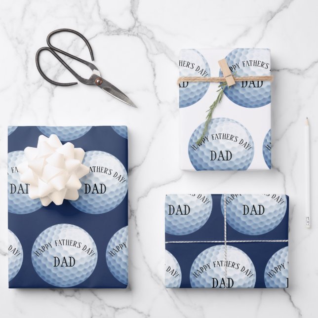 Glücklicher Vatertag Golf Ball Baller Baller Geschenkpapier Set (Vorderseite)