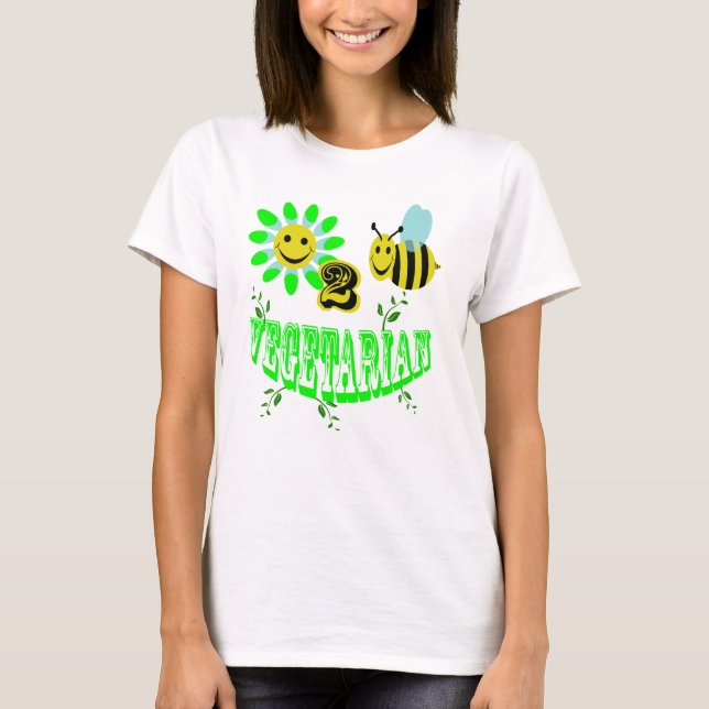 glücklicher Vegetarier mit 2 Bienen T-Shirt (Vorderseite)