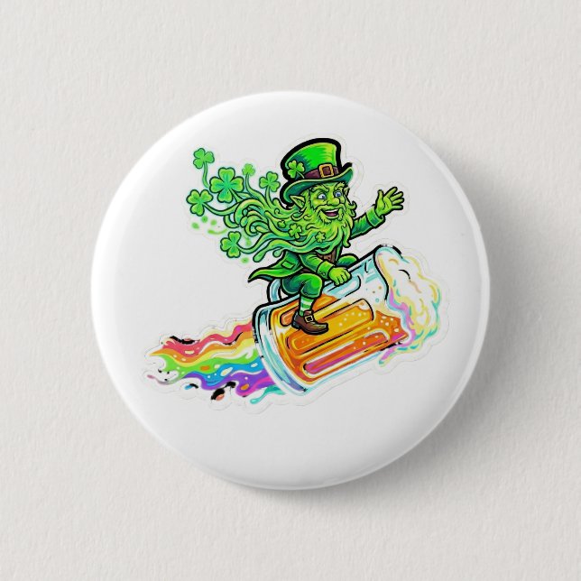 Glücklicher Verliebter psychedelischer Leprechaun- Button (Vorderseite)