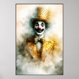 Glücklicher Vintage-Wasserfarben-Clown mit einem f Poster