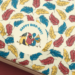 Glücklicher Vogeltag Cartoon-Vögel zum Geburtstag Runder Aufkleber