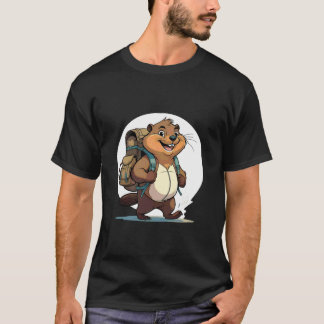 Glücklicher Wandernder Otter Biber mit Rucksack T-Shirt