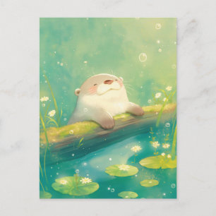 Glücklicher Wasserfarb-Otter-Teich-Lilie Postkarte