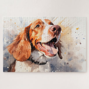 Glücklicher Wasserfarben-Hund-Kunst-Druck Puzzle