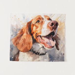 Glücklicher Wasserfarben-Hund-Kunst-Druck Wandteppich