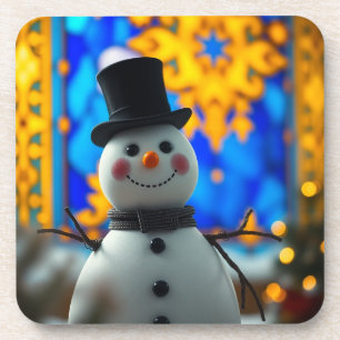 Glücklicher Weihnachts-Schneemann Hartplastik-Unte Getränkeuntersetzer