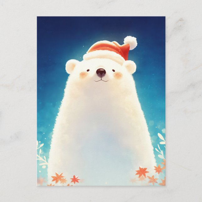 Glücklicher Weihnachtsbär mit Santa-Mütze Postkarte (Vorderseite)