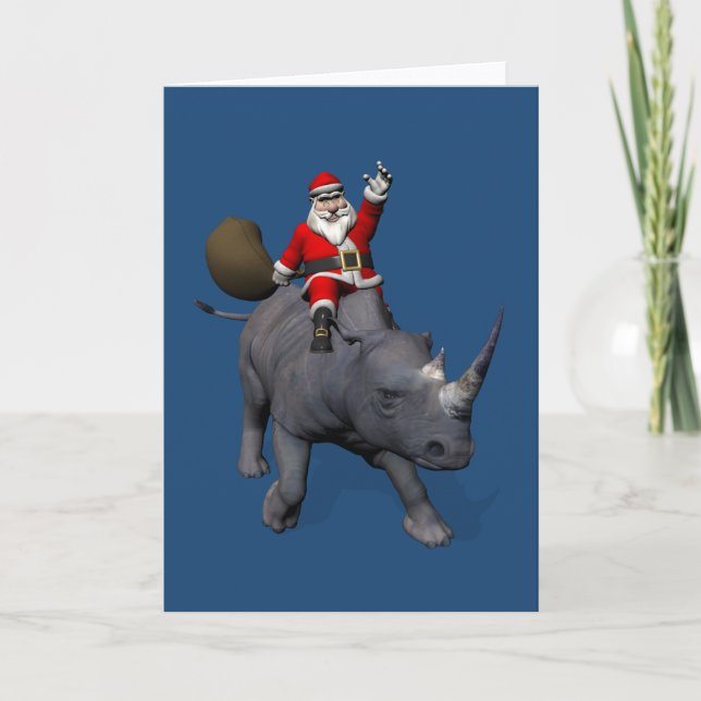 Glücklicher Weihnachtsmann auf Rhino Rhinoceros Feiertagskarte (Vorderseite)