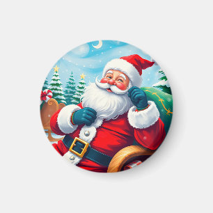 Glücklicher Weihnachtsmann, der sich in einem fest Magnet