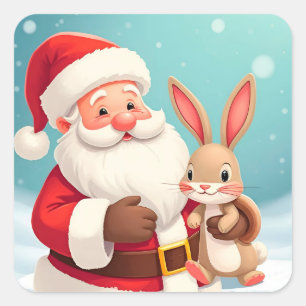 Glücklicher Weihnachtsmann in einer schneebedeckte Quadratischer Aufkleber