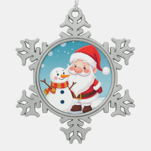 Glücklicher Weihnachtsmann in einer schneebedeckte Schneeflocken Zinn-Ornament
