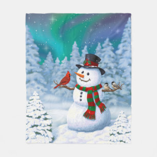 Glücklicher Weihnachtsmann & Vögel Winterlandschaf Fleecedecke