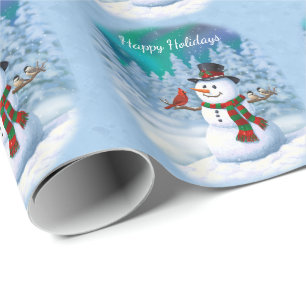 Glücklicher Weihnachtsmann & Vögel Winterlandschaf Geschenkpapier