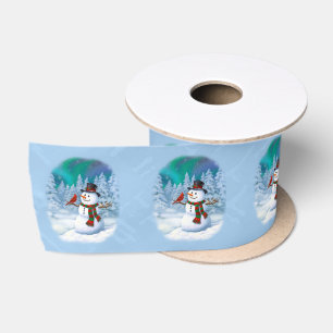 Glücklicher Weihnachtsmann & Vögel Winterlandschaf Satinband