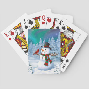 Glücklicher Weihnachtsmann & Vögel Winterlandschaf Spielkarten