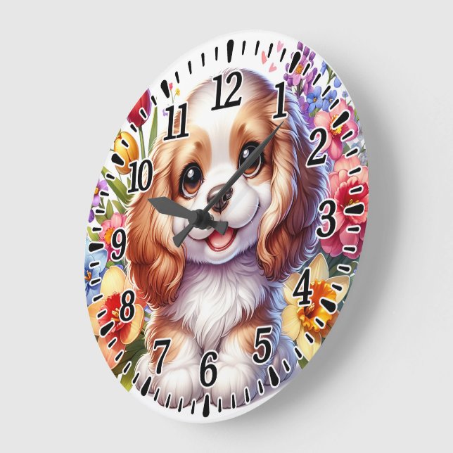 Glücklicher Welpe Große Wanduhr (Winkel)