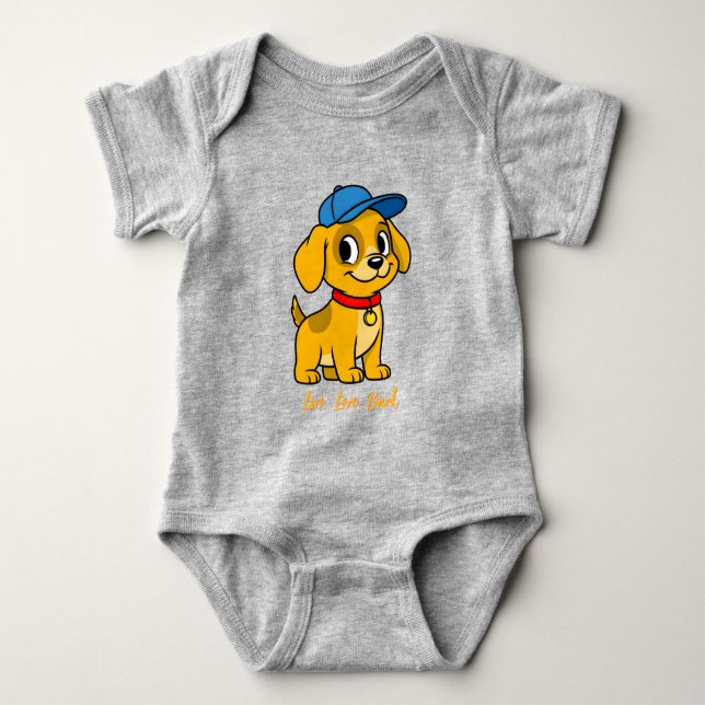 Glücklicher Welpe in blauer Mütze Baby Strampler (Vorderseite)