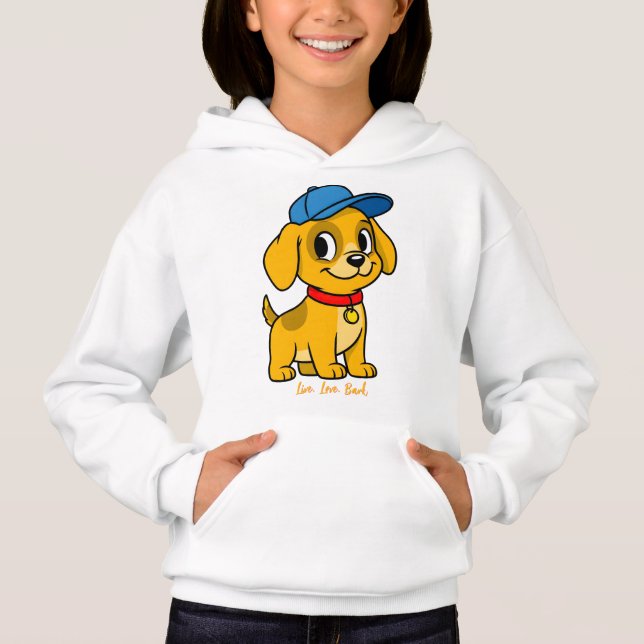 Glücklicher Welpe in blauer Mütze Hoodie (Vorderseite)
