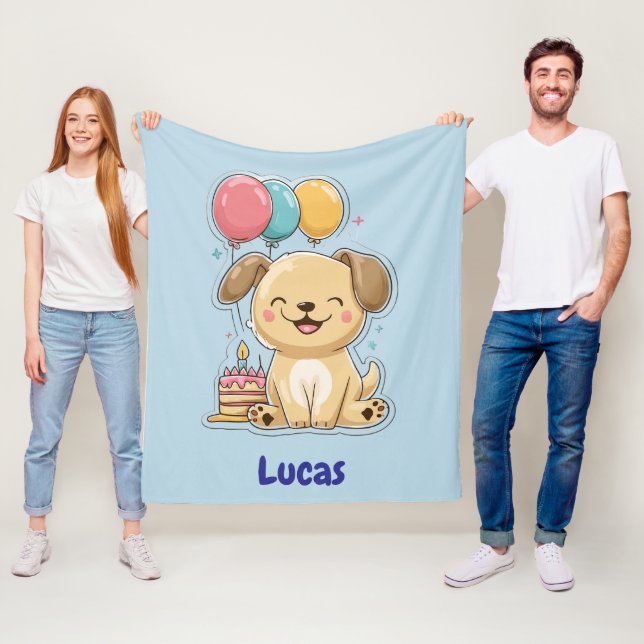 Glücklicher Welpe, Junge, 1. Geburtstagsgeschenk,  Fleecedecke (Beispiel)