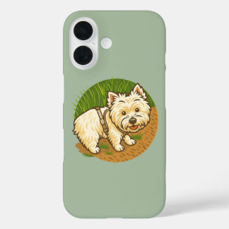 Glücklicher Westie auf dem Naturpfad iPhone 16 Hülle
