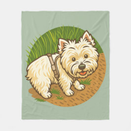 Glücklicher Westie auf dem Naturpfad Fleecedecke