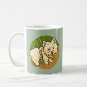 Glücklicher Westie auf dem Naturpfad Kaffeetasse