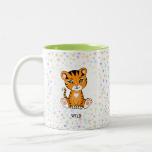 Glücklicher wilder Tiger und mehrfarbige Sterne Zweifarbige Tasse