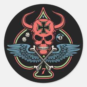 Glücklicher Winged maltesischer Teufel-Schädel d Runder Aufkleber
