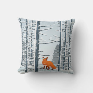 Glücklicher Winter mit Waldlandschaft und Fuchs Kissen
