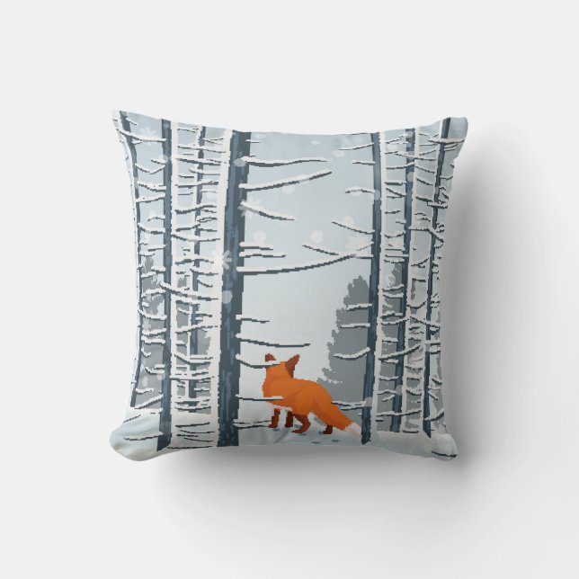 Glücklicher Winter mit Waldlandschaft und Fuchs Kissen (Vorderseite)