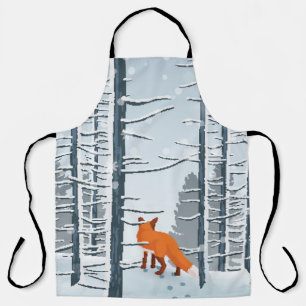 Glücklicher Winter mit Waldlandschaft und Fuchs Schürze
