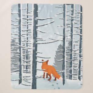 Glücklicher Winter mit Waldlandschaft und Fuchs Sherpadecke