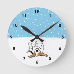 Glücklicher Winter-Schnee-Beagle - niedlicher Hun Runde Wanduhr