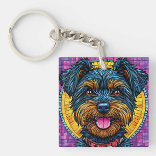 Glücklicher Yorkshire Terrier Hund im Mosaikstil Schlüsselanhänger