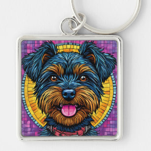 Glücklicher Yorkshire Terrier Hund im Mosaikstil Schlüsselanhänger