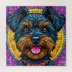 Glücklicher Yorkshire Terrier Hund in Mosaik-Stil Puzzle