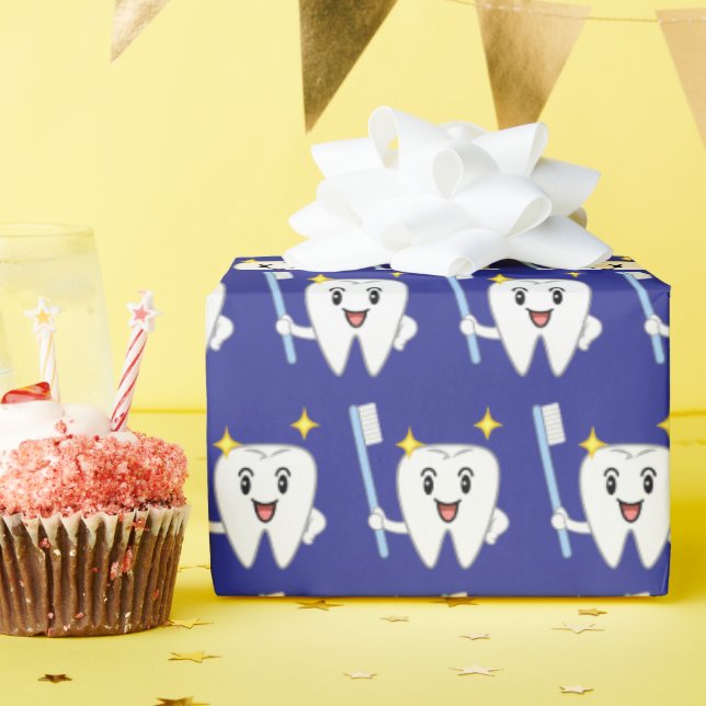 Glücklicher Zahn mit Zahnbürste Geschenkpapier (Geburtstagsparty)