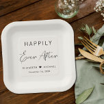 Glücklicherweise immer nach Cream Wedding Pappteller<br><div class="desc">Chic helle cremefarbene Teller für Ihre Hochzeitsfeier,  Verlobungsfeier,  Probe-Dinner und andere Hochzeitsfeiern,  die "Happily Ever After" in schlichter moderner Typografie und einem stilvollen Drehbuch,  Ihren Namen durch ein Herz und Ihr Empfang Datum.</div>