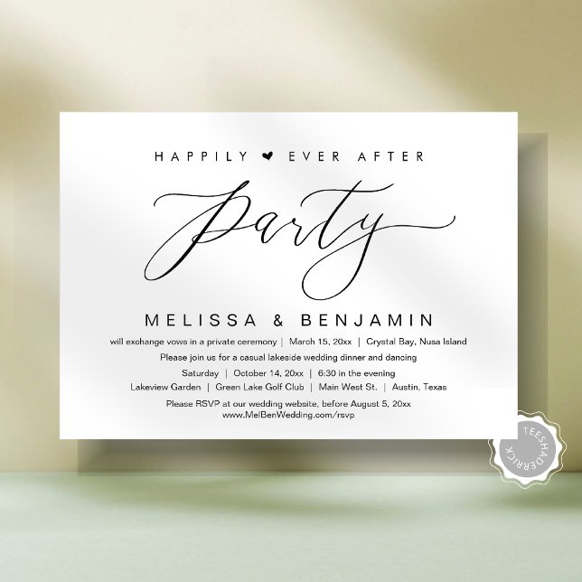Glücklicherweise immer nach dem Abendessen Elopeme Einladung (Happily Ever After Dinner Elopement Party, Modern Script Invitation Card, Digital and printed copy,)