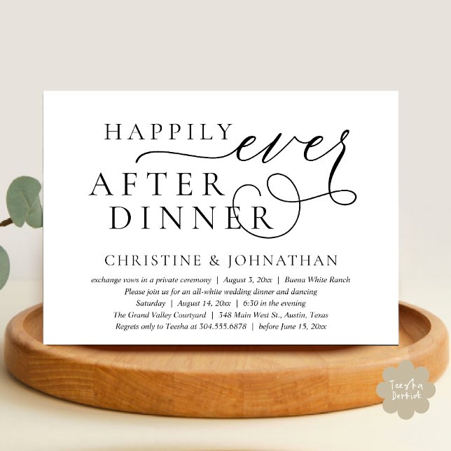 Glücklicherweise immer nach dem Abendessen, Hochze Einladung (Happily Ever After Dinner Invitation Card, Modern Wedding Party Romantic PDF in Black White)