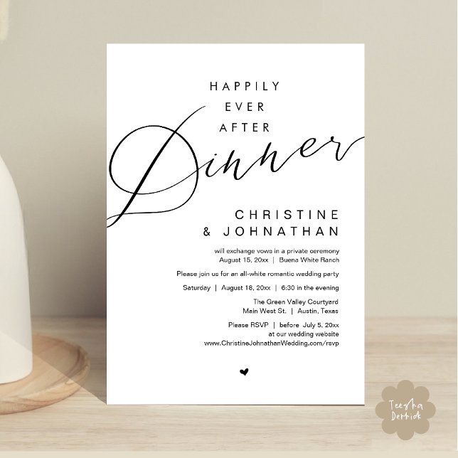 Glücklicherweise immer nach dem Abendessen Hochzei Einladung (Happily Ever After Party Invitation Card PDF Modern Wedding Dinner Dancing Black White )